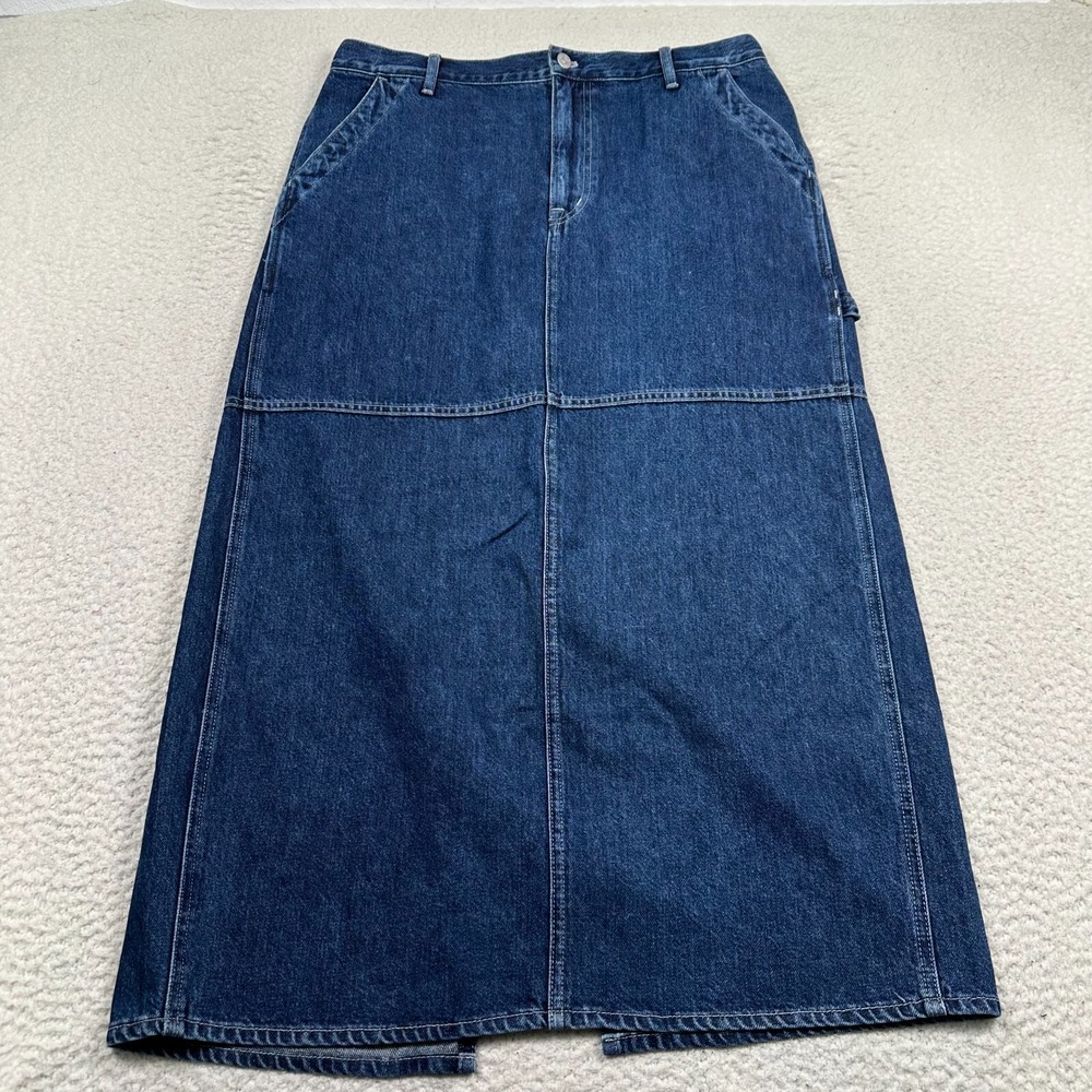 NWT Madewell Carpenter Maxi Skirt Womens 31 A Line Denim Handlon Wash Pockets